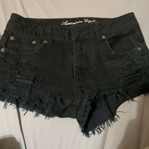 distressed black jean shorts